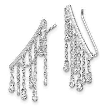 Sterling Silver Rhodium-plated Polished Fancy CZ Dangle Ear Climber Earring — alternate view