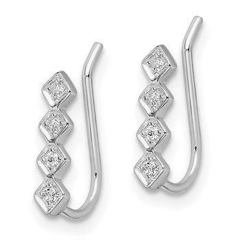 Sterling Silver Rhodium-plated Polished Four CZ Ear Climber Earrings — alternate view