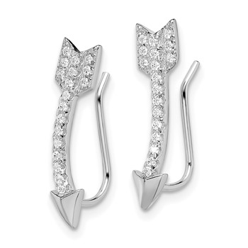 Sterling Silver Rhodium-plated Polished CZ Arrow Ear Climber Earrings — alternate view