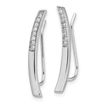 Sterling Silver Rhodium-plated Polished CZ Curved Bar Ear Climber Earrings — alternate view