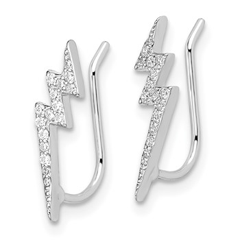 Sterling Silver Rhodium-plated Polished CZ Lightning Bolt Ear Climber Earri — alternate view