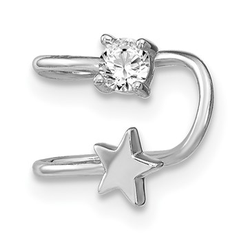 Sterling Silver Rhodium-plated Polished CZ & Star Single Cuff Earring — alternate view