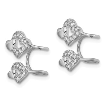 Sterling Silver Rhodium-plated Polished CZ Hearts Left Cuff Earring — alternate view