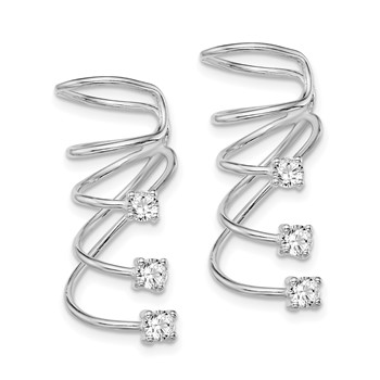 Sterling Silver Rhodium-plated Polished Fancy CZ Pair of Cuff Earrings — alternate view