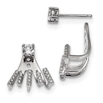 Sterling Silver Rhodium-plated CZ Post Detachable CZ Dangle Earrings