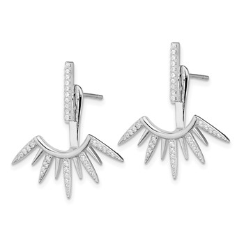 Sterling Silver Rhodium-plated CZ Bar & Spikes Front & Back Post Earrings — alternate view