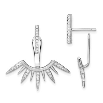 Sterling Silver Rhodium-plated CZ Bar & Spikes Front & Back Post Earrings