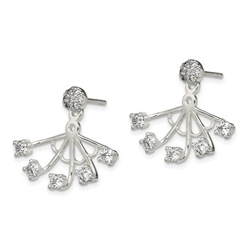 Sterling Silver Polished CZ Webbed Design Front & Back Post Earrings — alternate view
