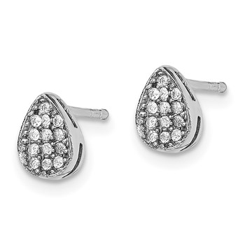 Sterling Silver Rhodium-plated CZ Polished Teardrop Post Earrings — alternate view