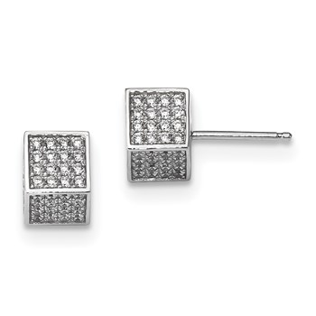 Pure Fire Sterling Silver Rhod-plated CZ 3D Square Post Earrings
