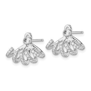 Sterling Silver Rhodium-plated Polished CZ Front & Back Post Earrings — alternate view