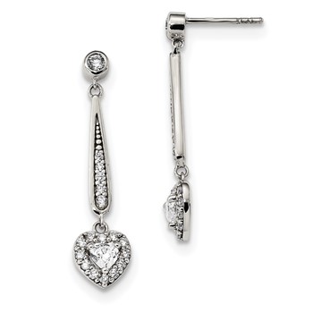 Sterling Silver Fancy CZ Heart Dangle Post Earrings