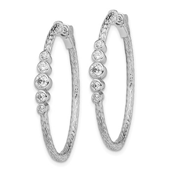 Sterling Silver Rhodium-plated CZ Textured Hoop Earrings — alternate view