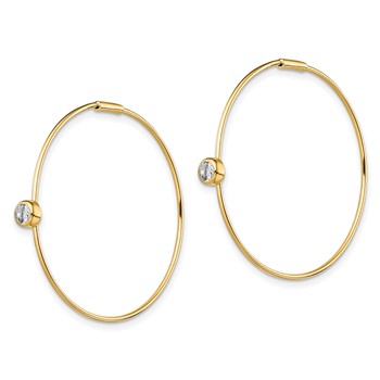Sterling Silver Gold-tone Polished CZ Bezel Endless Round Hoop Earrings — alternate view