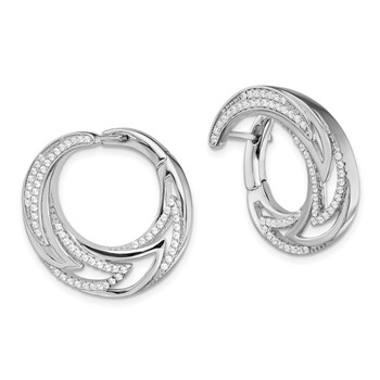 Pure Fire Sterling Silver Rhod-plated CZ Hinged Hoop Earrings — alternate view