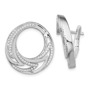 Pure Fire Sterling Silver Rhod-plated CZ Hinged Hoop Earrings