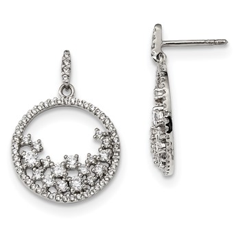 Sterling Silver CZ Circle Dangle Post Earrings