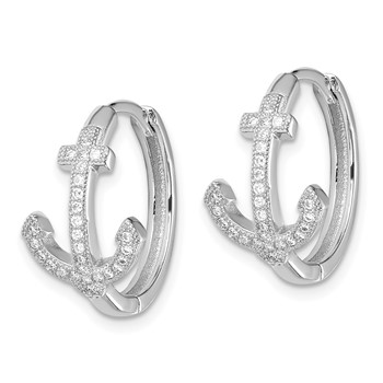 Sterling Silver Rhodium-plated CZ Anchor Hinged Earrings — alternate view