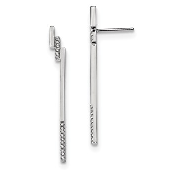 Sterling Silver Rhodium-plated Bar and CZ Post Earrings