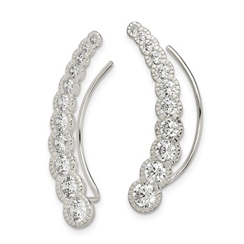Sterling Silver Polished & Textured Graduated CZ Ear Climber Earrings — alternate view