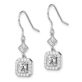 Sterling Silver Rhodium-plated Polished Square CZ Halo Dangle Earrings — alternate view