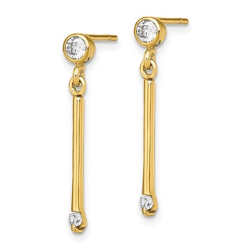 Sterling Silver Gold-tone Polished Bar w/ CZ Post Dangle Earrings — alternate view