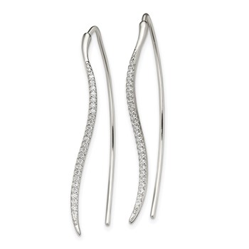 Sterling Silver Polished CZ Curved Bar Threader Earrings — alternate view