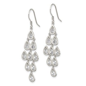 Sterling Silver RH-pltd Polished Fancy Pear CZ Chandelier Dangle Earrings — alternate view