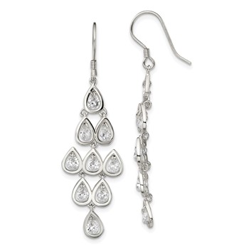 Sterling Silver RH-pltd Polished Fancy Pear CZ Chandelier Dangle Earrings