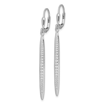 Sterling Silver Rhodium-plated Polished CZ Bar Leverback Dangle Earrings — alternate view