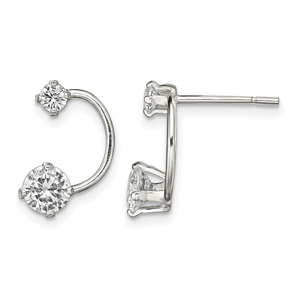 Sterling Silver Polished CZ Half-Circle Post Earrings