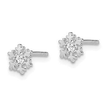 Sterling Silver Rhodium-plated CZ Snowflake Post Earrings — alternate view