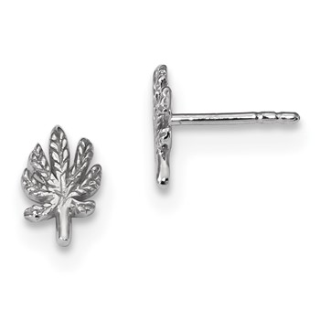 Sterling Silver Rhodium-plated Polished Leaf Post Earrings