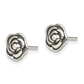 Sterling Silver Antiqued Rose Post Earrings — alternate view