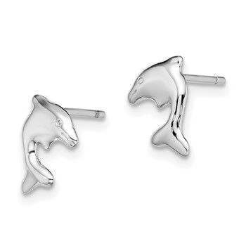 Sterling Silver Rhodium-plated Dolphin Stud Earrings — alternate view