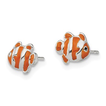 Sterling Silver Polished Enameled Clown Fish Post Earrings — alternate view