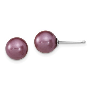 Sterling Silver Rh-pl 8-9mm Purple/Wht Imitat Shell Pearl Post 3 Earring Se — alternate view