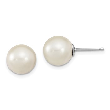 Sterling Silver Rhodium-plated 10-11mm White and Grey 10-11mm Round Imitation Shell Pearl and Ball Stet of 3 Post Earrings — alternate view