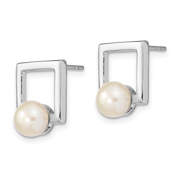 Sterling Silver Rhodium-plated 6-7mm White Button Freshwater Cultured Pearl Square Post Earrings — alternate view