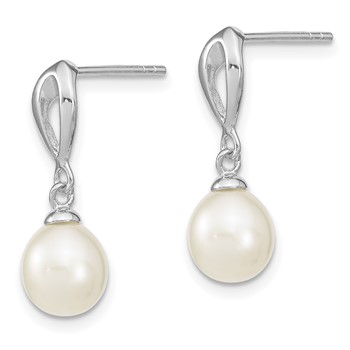 Sterling Silver Rhodium-plated 7-8mm White Rice Freshwater Cultured Pearl Post Dangle Earrings — alternate view