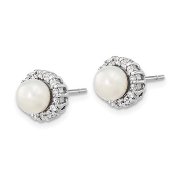 Sterling Silver Rhodium-plated CZ  Synthetic Pearl Post Earrings — alternate view