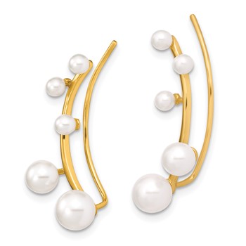 Sterling Silver Gold-tone Flash Gold-plated 3-6mm White Round Freshwater Cultured Pearl Ear Climber Earrings — alternate view