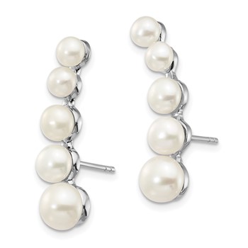 Sterling Silver Rhodium-plated 4-6mm White Freshwater Cultured Pearl Post Ear Climber Earrings — alternate view