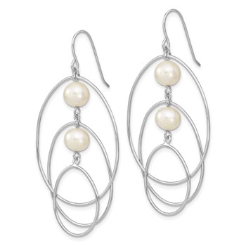 Sterling Silver Rhodium-plated 8-9mm White Semi-Round Freshwater Cultured Pearl Circles Dangle Earrings — alternate view