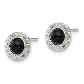 Sterling Silver Polished & Textured Black Onyx Post Earrings — alternate view