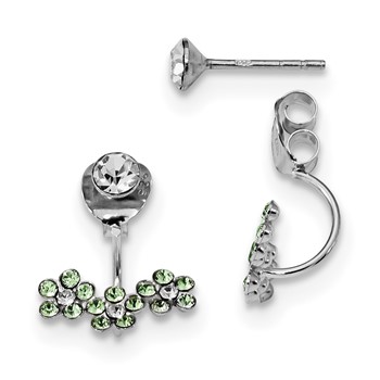 Sterling Silver Rhodium Clear/Green Crystal Front & Back Earrings