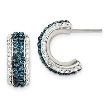 Sterling Silver White and Blue Crystal and Resin J Hoop Earrings