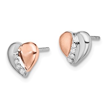 Sterling Silver Rhodium/Rose Gold-plated CZ Heart Earrings — alternate view