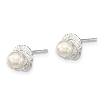 Sterling Silver Polished Synthetic Pearl Post Earrings — alternate view