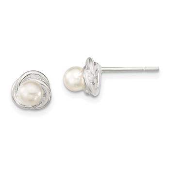 Sterling Silver Polished Synthetic Pearl Post Earrings